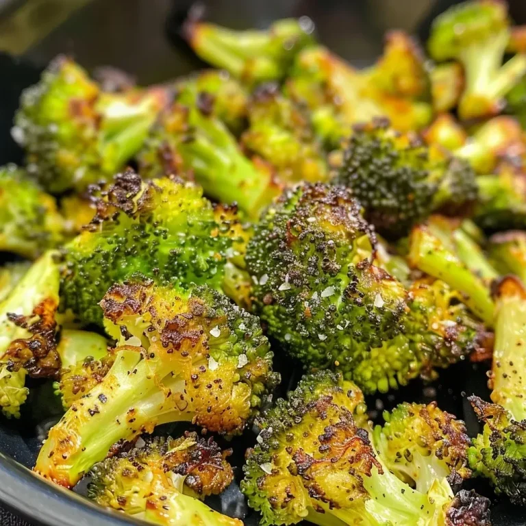 ['Close-up view of roasted broccoli florets with a golden-brown finish.', 'Side profile of air fryer roasted broccoli sprinkled with seasoning.', 'Juicy, perfectly cooked broccoli florets from an air fryer on a plate.', 'Bright green and crispy air-fried broccoli close-up with seasoning details.']