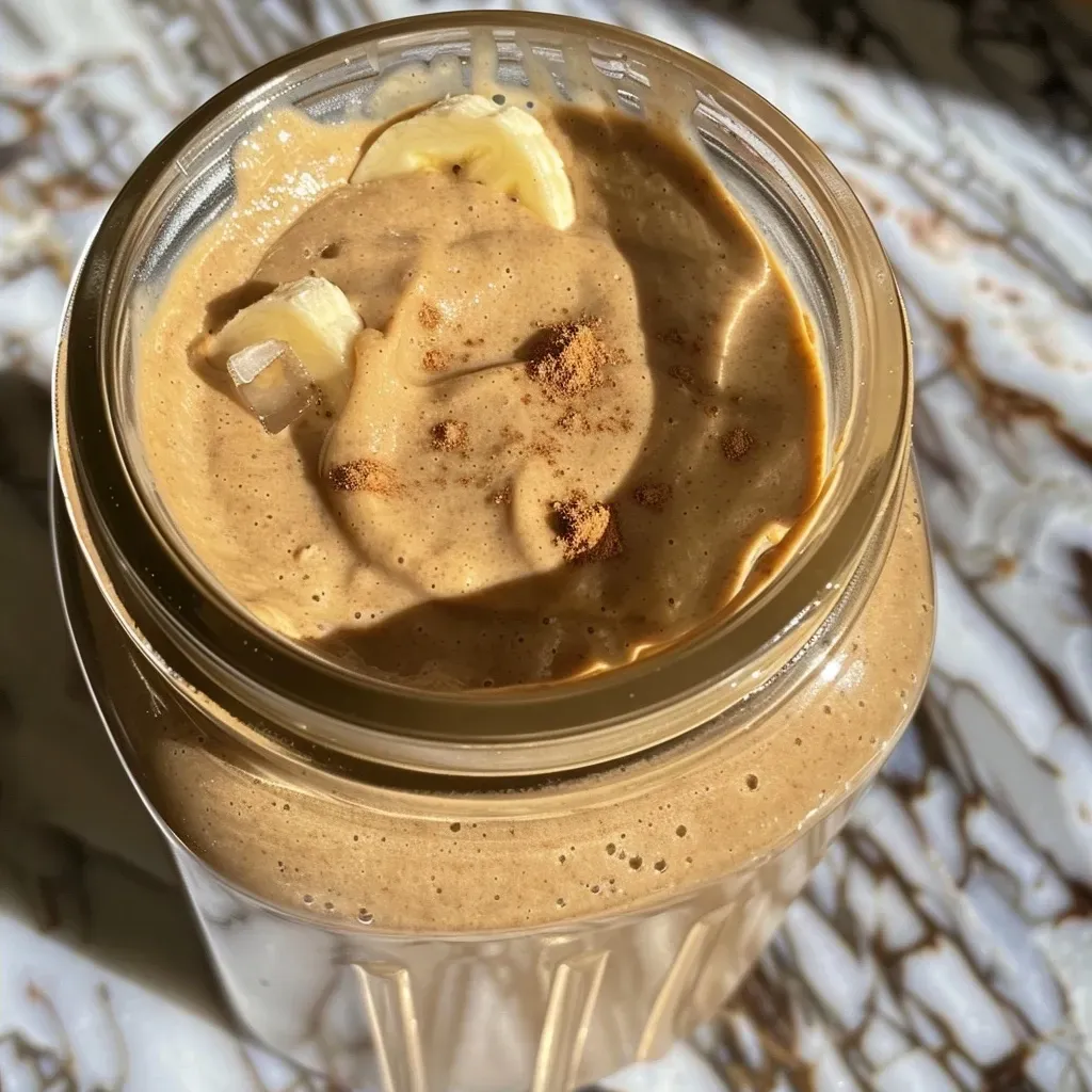 ['Close-up view of a creamy Banana Almond Butter smoothie in a glass, with banana slices on top.', 'Side view of a vibrant Banana Almond Butter Energy Booster, showcasing its thick texture and garnished with almonds.', 'Image of a blended Banana Almond Butter drink in a clear glass, featuring a sprinkle of cinnamon on the surface.', 'A refreshing smoothie made with banana and almond butter, captured in a close-up shot.']