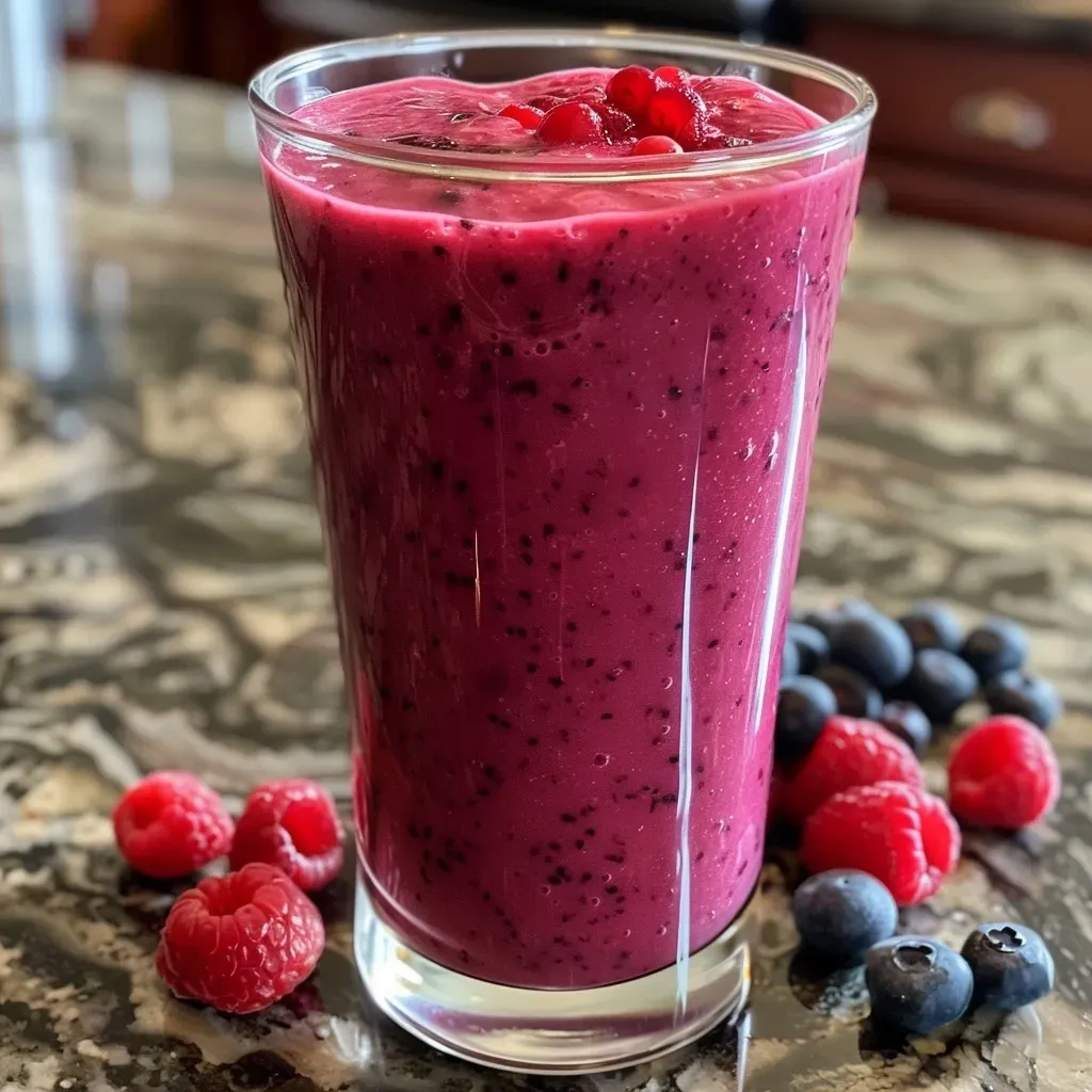 ['Side view of a berry pineapple smoothie in a clear glass, featuring vibrant colors and fresh fruits.', 'Close-up of a delicious berry pineapple smoothie, showcasing strawberries, blueberries, and ice.', 'Juicy berry pineapple smoothie with fresh cherries and raspberries in a glass, taken from the side.', 'Colorful smoothie made from berries and pineapple, displayed in a glass with fruits around it.']