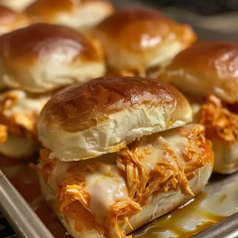 ['Close-up of juicy Buffalo Chicken Sliders on a platter.', 'Side view of delectable Buffalo Chicken Sliders with melted cheese.', 'A plate of crispy Buffalo Chicken Sliders with sauce and toppings.', 'Freshly made Buffalo Chicken Sliders stacked, showcasing ingredients.']