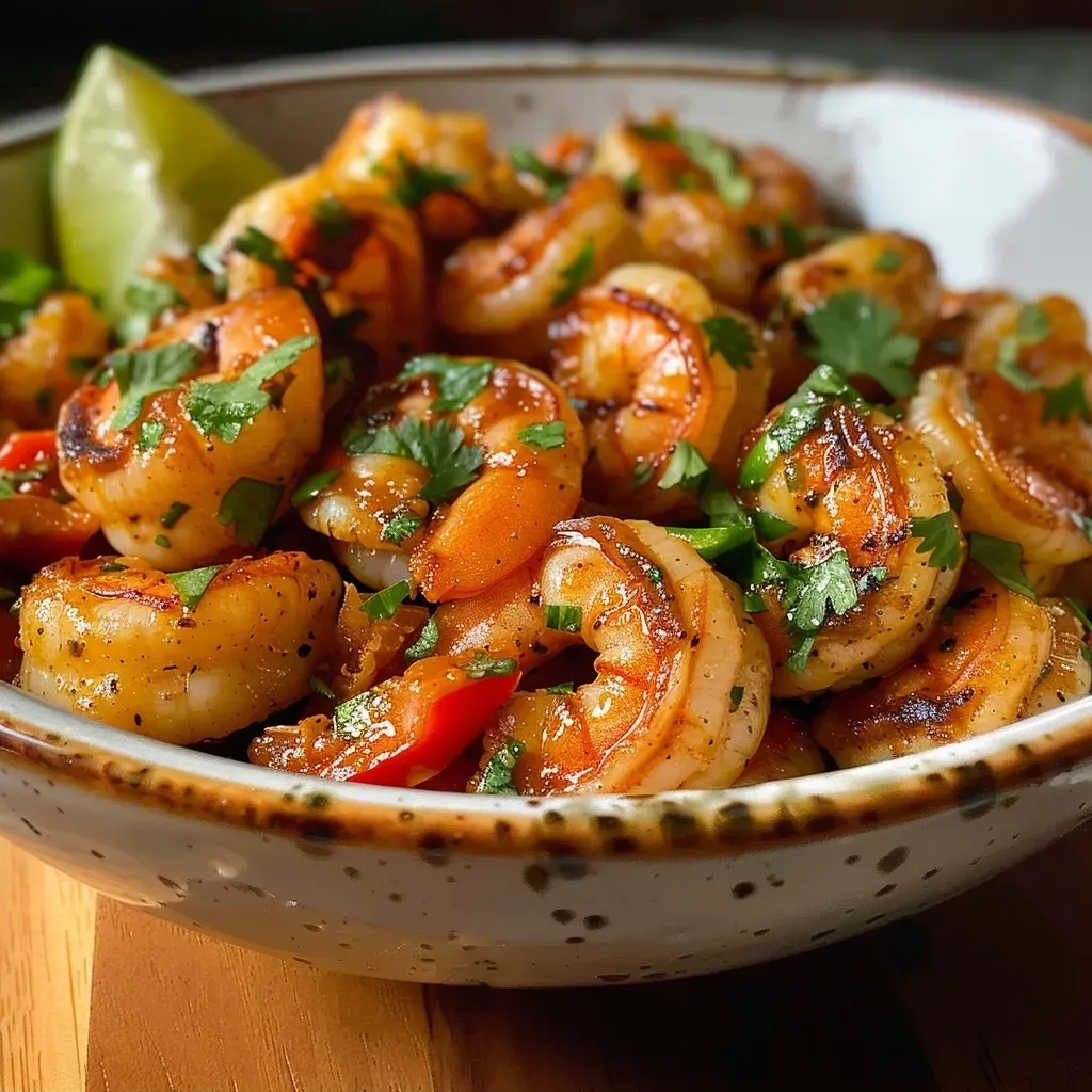 ['Close-up view of Cajun shrimp dish with vibrant colors.', 'Juicy Cajun shrimp nestled with diced red bell peppers.', 'Tasty Cajun shrimp sprinkled with fresh herbs and lime.', 'Mouth-watering Cajun shrimp in a creamy sauce with cheese.']