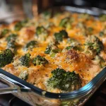 ['Close-up of a creamy Chicken Broccoli Bake with broccoli florets and melted cheese.', 'Side view of a delicious Chicken Broccoli Bake showcasing layers of chicken and cheese.', 'Juicy Chicken Broccoli Bake with a golden-brown cheese topping and vibrant green broccoli.', 'A hearty Chicken Broccoli Bake filled with chicken, cream cheese, and broccoli in a baking dish.']
