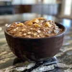 ['Close-up view of rich Chocolate Peanut Butter Oatmeal topped with a sprinkle of cocoa.', 'Side view of creamy Chocolate Peanut Butter Oatmeal in a bowl, highlighting its texture.', 'Delicious Chocolate Peanut Butter Oatmeal with a glossy finish, captured in natural light.', 'Appetizing Chocolate Peanut Butter Oatmeal featuring chunks of peanut butter melting on top.']