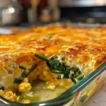['A close-up side view of a Cottage Cheese Egg Bake showcasing a golden, fluffy texture with visible spinach and peppers.', 'A vibrant Cottage Cheese Egg Bake with a rich cheese topping, featuring chopped vegetables peeking through the surface.', 'A side view of a Cottage Cheese Egg Bake, highlighting its creamy interior and colorful diced bell peppers and spinach.', 'An appetizing slice of Cottage Cheese Egg Bake, revealing layers of cheese, eggs, and fresh vegetables.']