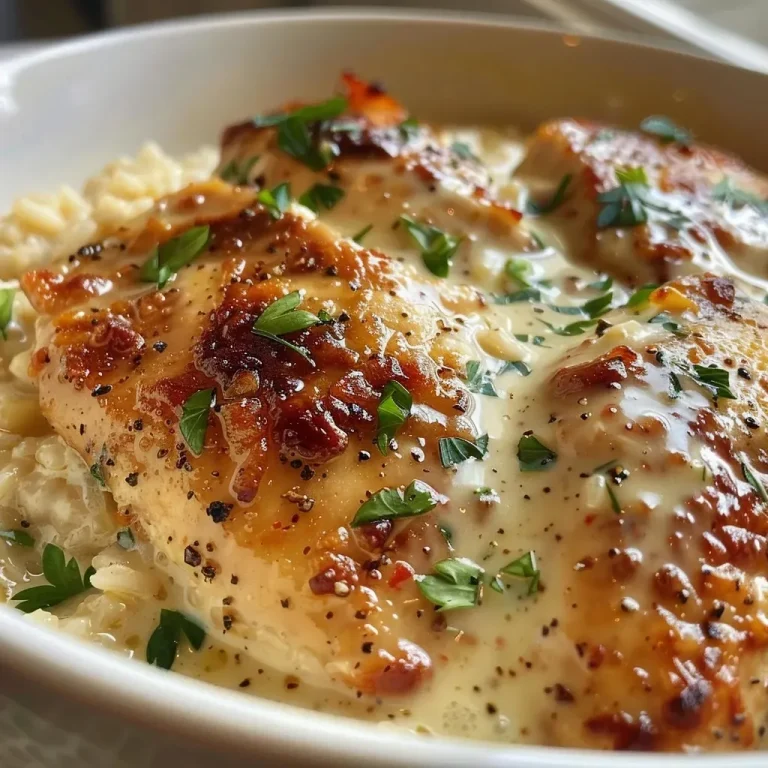 ['Close-up view of creamy chicken and rice in a bowl, showcasing juicy chicken thighs and rice.', 'Side view of a delicious one-pot creamy chicken and rice dish with visible ingredients like chicken and herbs.', 'Juicy chicken and rice served in a bowl, highlighting creamy sauce and garnished with parsley.', 'Close-up of a hearty creamy chicken and rice meal, with melted cheese and spices visible.']