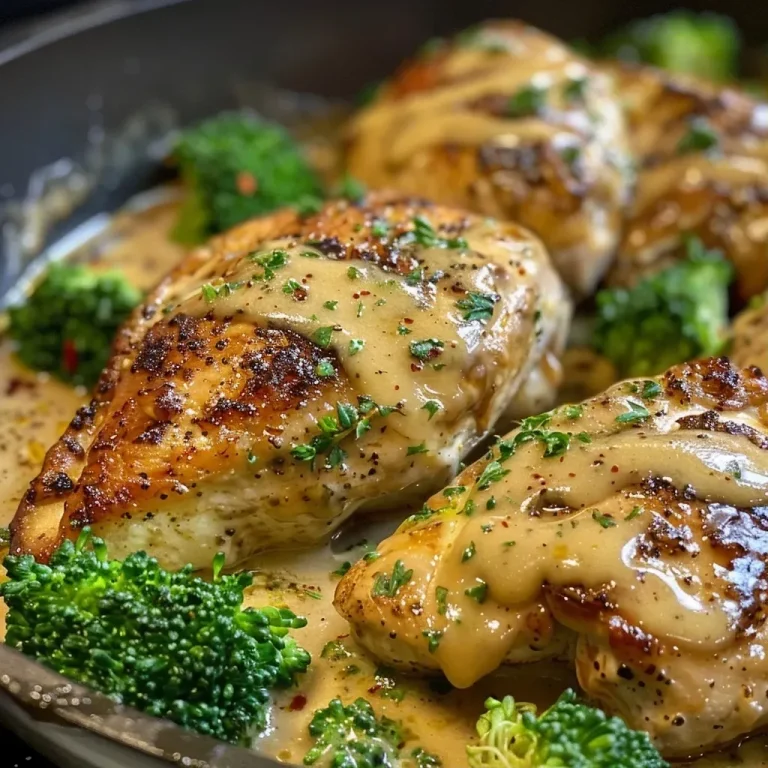 ['A close-up view of juicy Creamy Honey Mustard Chicken with broccoli.', 'Side photo of Chicken breasts coated in creamy sauce with parsley.', 'Detailed shot of Creamy Honey Mustard Chicken alongside fresh broccoli.', 'Tasty dish of honey mustard chicken with a creamy glaze and green garnish.']