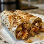 ['Close-up view of crispy air fryer chicken wraps filled with cheese and sauce.', 'Side view of juicy chicken wraps showcasing golden, crispy tortillas.', 'Delicious air fryer chicken wraps with melted cheese and marinara sauce visible.', 'Tortilla wraps filled with shredded chicken, cheese, and spices, freshly cooked.']