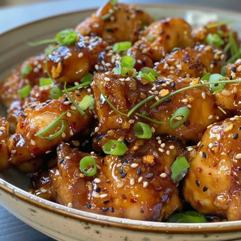 ['Close-up view of crispy honey garlic chicken garnished with green onions and sesame seeds.', 'Glazed honey garlic chicken in a skillet with a golden, crispy exterior.', 'Side view of juicy chicken pieces coated in a honey garlic sauce with spices visible.', 'Mouthwatering close-up of cooked chicken drizzled in a shiny honey garlic glaze.']