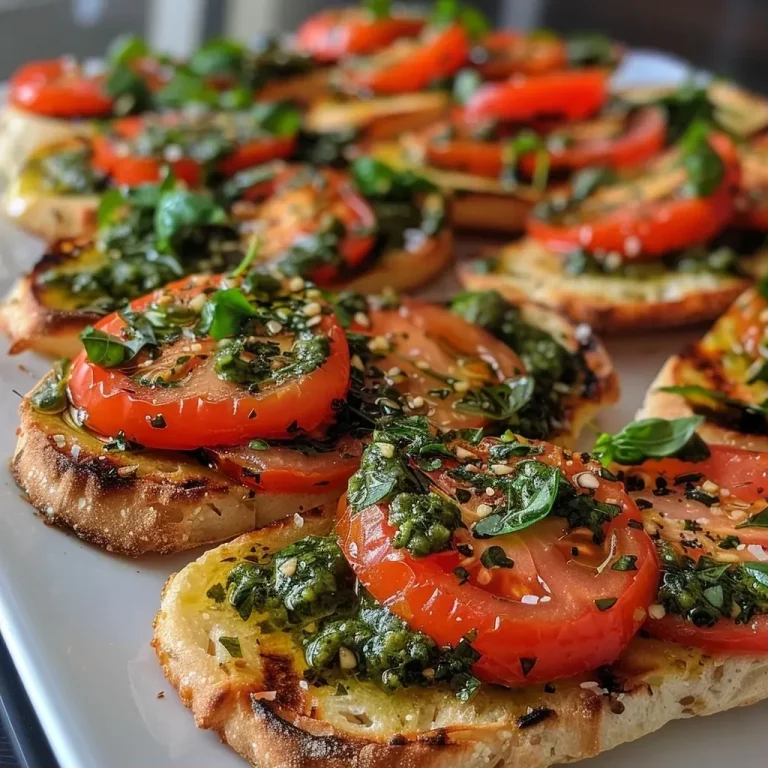 ['Close-up of a vibrant flatbread bruschetta topped with diced tomatoes and basil.', 'Side view of a delicious flatbread bruschetta garnished with pesto and fresh herbs.', 'Detailed shot of flatbread bruschetta featuring tomatoes and a drizzle of olive oil.', 'Juicy flatbread bruschetta with a colorful mix of toppings displayed on a wooden board.']