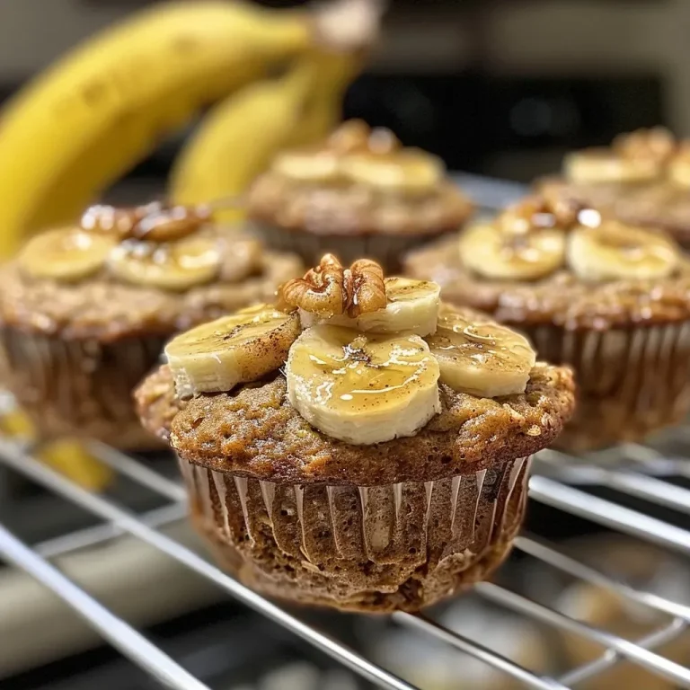 ['Close-up of fluffy banana cinnamon muffins with golden tops.', 'Side view of freshly baked banana muffins with a cinnamon sprinkle.', 'Juicy banana muffins featuring a light brown crust and textural details.', 'Soft muffins with banana and cinnamon, displayed on a rustic surface.']