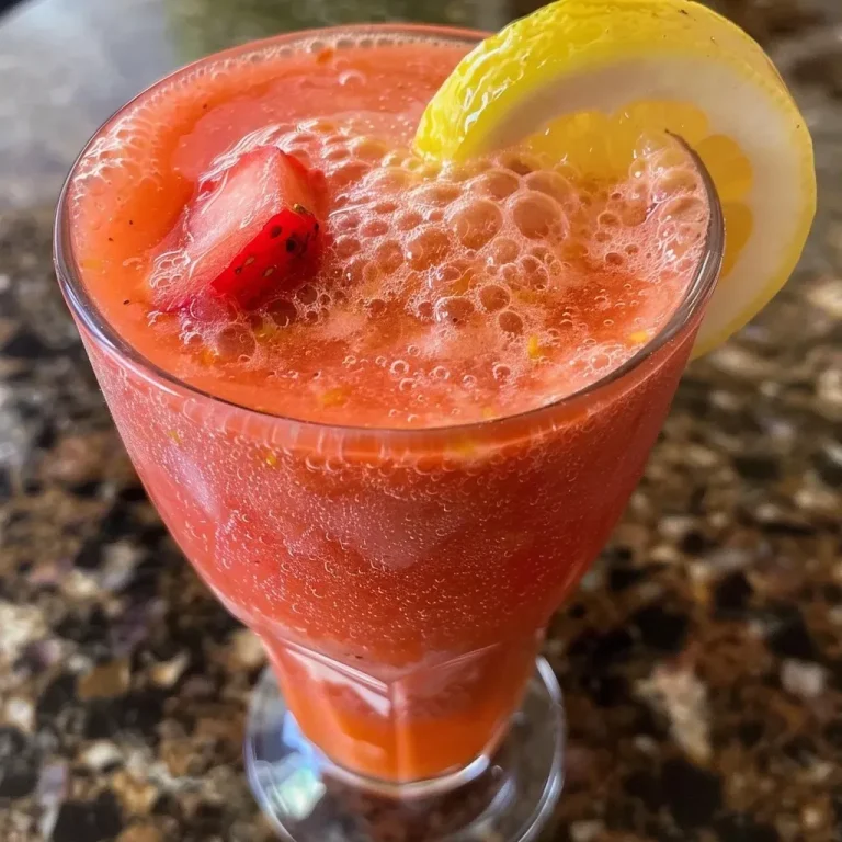 ['Close-up view of a vibrant frozen strawberry peach lemonade in a glass with ice.', 'Side view of a refreshing frozen lemonade drink made with strawberries and peaches.', 'Juicy frozen strawberry peach lemonade with a colorful appearance, garnished with fruit.', 'Chilled glass of frozen lemonade featuring chopped peaches and strawberries.']
