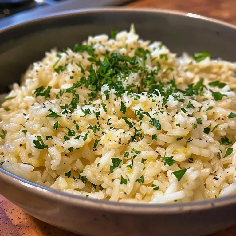 ['Close-up view of a bowl of Garlic Parmesan Rice with a creamy texture and visible garlic pieces.', 'Side angle of Garlic Parmesan Rice showcasing fluffy grains and a sprinkle of parsley on top.', 'Detailed shot of Garlic Parmesan Rice highlighting the glossy appearance and melted cheese bits.', 'Close-up of a serving of Garlic Parmesan Rice with garlic and parsley accents in a rustic dish.']
