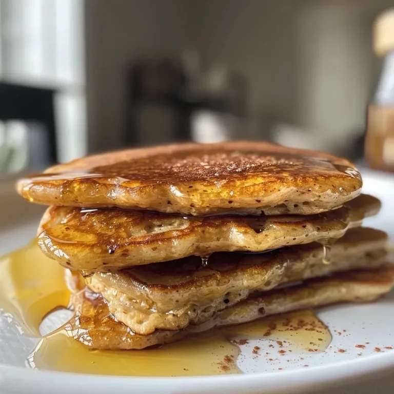 ['Close-up view of fluffy high-protein cottage cheese pancakes topped with syrup.', 'Side view of cottage cheese pancakes stacked on a plate, drizzled with honey.', 'Juicy high-protein pancakes made with cottage cheese, garnished with a sprinkle of cinnamon.', 'Delicious cottage cheese pancakes displayed on a plate, with a fork beside them.']