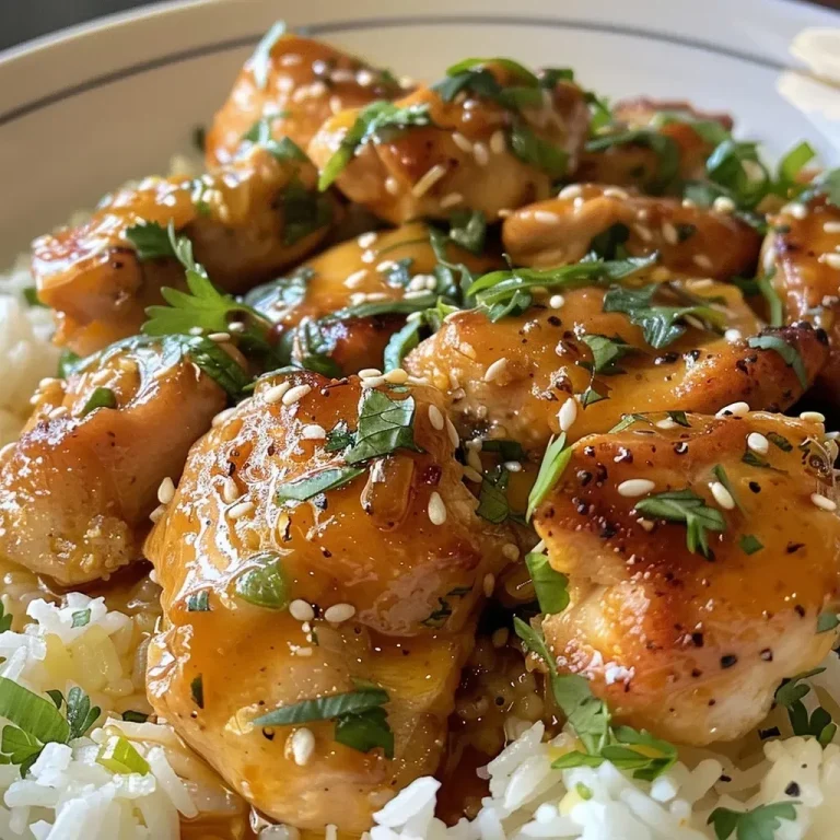 ['Close-up view of succulent honey butter garlic chicken served over rice.', 'A side view of honey butter garlic chicken on a bed of fluffy rice, garnished with herbs.', 'Juicy chicken thighs coated in honey garlic sauce, paired with jasmine rice.', 'Detailed plate of honey butter garlic chicken and rice, showcasing its rich color and texture.']