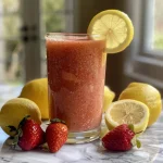 ['Close-up side view of a colorful Lemon Berry Slush in a clear cup with ice.', 'Refreshing Lemon Berry Slush made with strawberries and lemons, served in a transparent cup.', 'A detailed view of a frozen Lemon Berry Slush, showcasing bright red and yellow hues.', 'Iced Lemon Berry Slush with vibrant colors and chunks of fruit visible in a cup.']