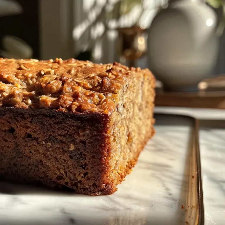 ['Close-up of moist oatmeal banana bread with walnut chunks.', 'Side view of freshly baked banana bread with a golden crust and oat texture.', 'Juicy banana bread loaf showcasing oats and banana chunks in a vibrant kitchen setting.', 'Sliced oatmeal banana bread displaying a soft interior and hearty ingredients.']