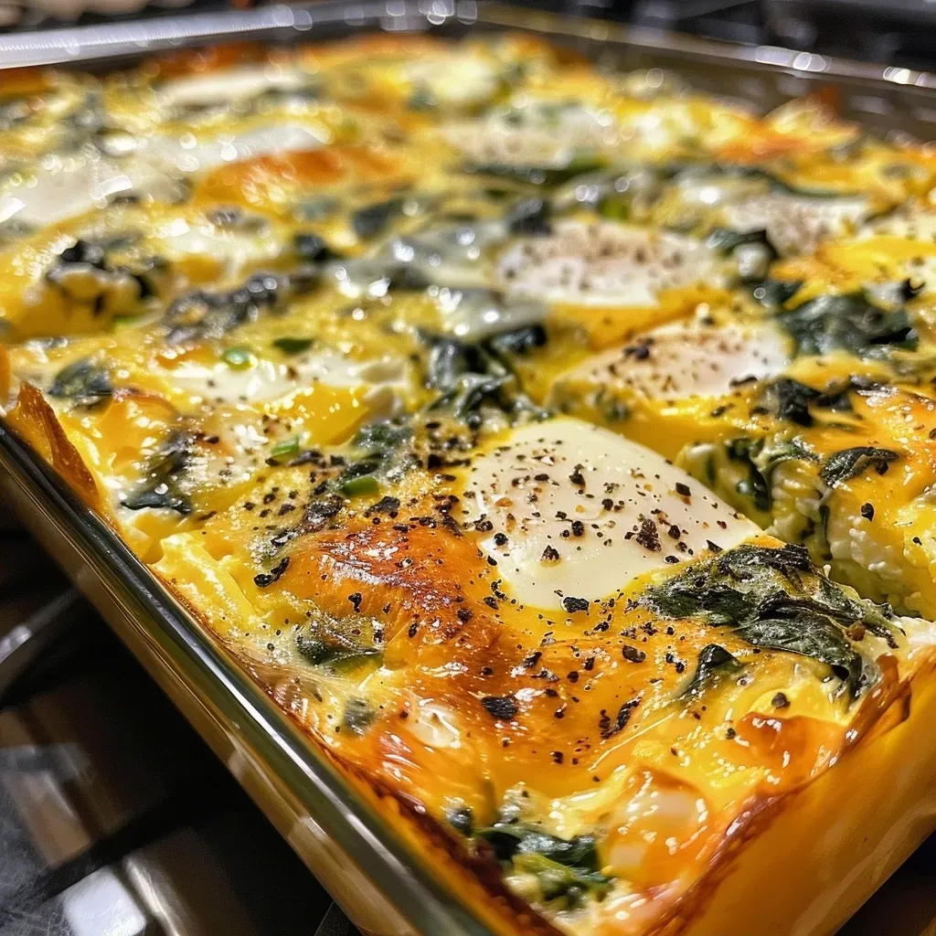 ['Close-up of a golden brown Spinach Cottage Cheese Egg Bake, displaying fresh spinach and creamy texture.', 'Side view of a cooked egg bake featuring vibrant spinach and cottage cheese, served on a plate.', 'Juicy Spinach Cottage Cheese Egg Bake showcasing its fluffy interior and vibrant green spinach.', 'A delicious slice of egg bake with visible spinach and cottage cheese, highlighting its rich colors.']