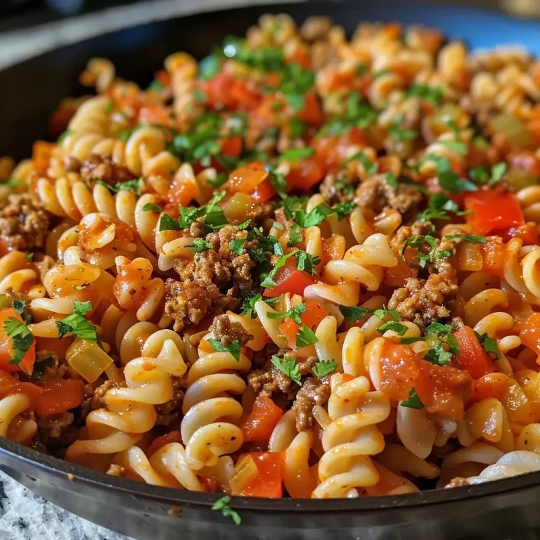 ['Close-up of a serving of Taco Pasta with melted cheese and colorful tomatoes.', 'Side view of creamy Taco Pasta topped with cheddar and Monterey Jack cheese.', 'Juicy Taco Pasta in a bowl, showcasing ground beef and vibrant green chilies.', 'One pot Taco Pasta featuring pasta shells, melted cheese, and taco seasonings.']