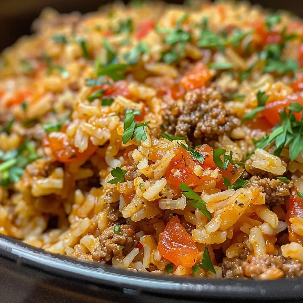 ['Close-up view of Taco Rice topped with melted Queso.', 'Juicy Taco Rice dish featuring ground beef and creamy cheese.', 'Deliciously layered Taco Rice with Queso sauce glistening.', 'A side view of Taco Rice garnished with Queso and fresh ingredients.']