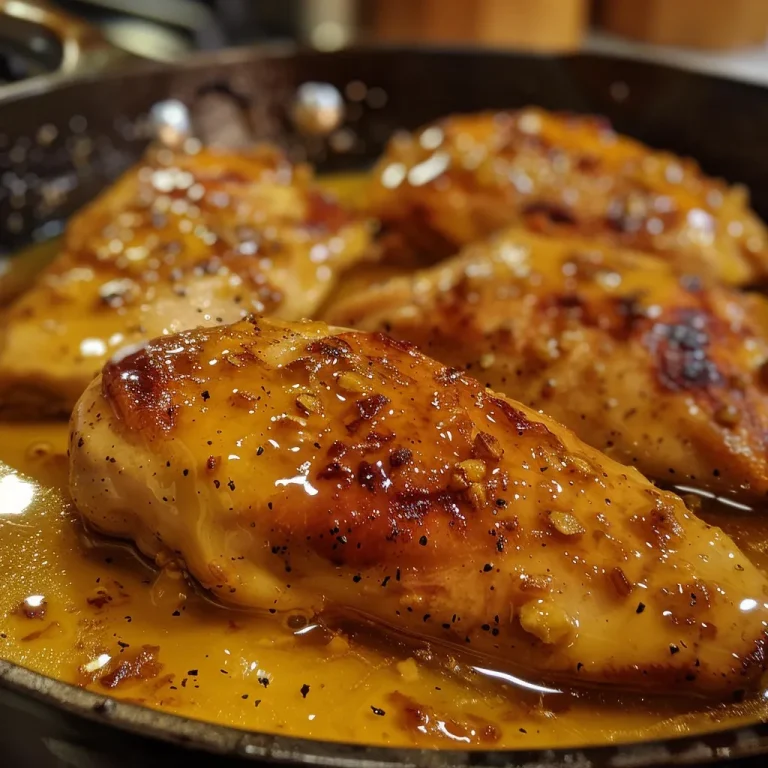 ['Close-up of juicy Skillet Honey Mustard Chicken on a white plate.', 'Side view of grilled chicken breasts glazed with honey mustard sauce.', 'A serving of Skillet Honey Mustard Chicken, garnished and ready to eat.', 'Delicious, tender chicken breasts coated in honey mustard sauce on a rustic table.']