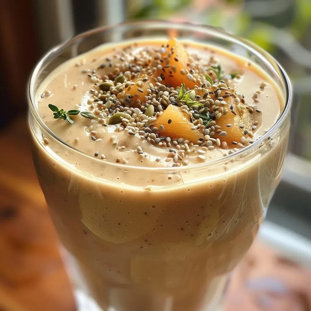 ['Close-up view of a creamy vanilla peach smoothie in a glass with peach slices beside it.', 'Refreshing smoothie made with peaches and almond milk, photographed from the side.', 'Side angle of a delicious vanilla peach smoothie garnished with a peach wedge.', 'Creamy peach smoothie in a clear glass, showing its vibrant color and texture.']