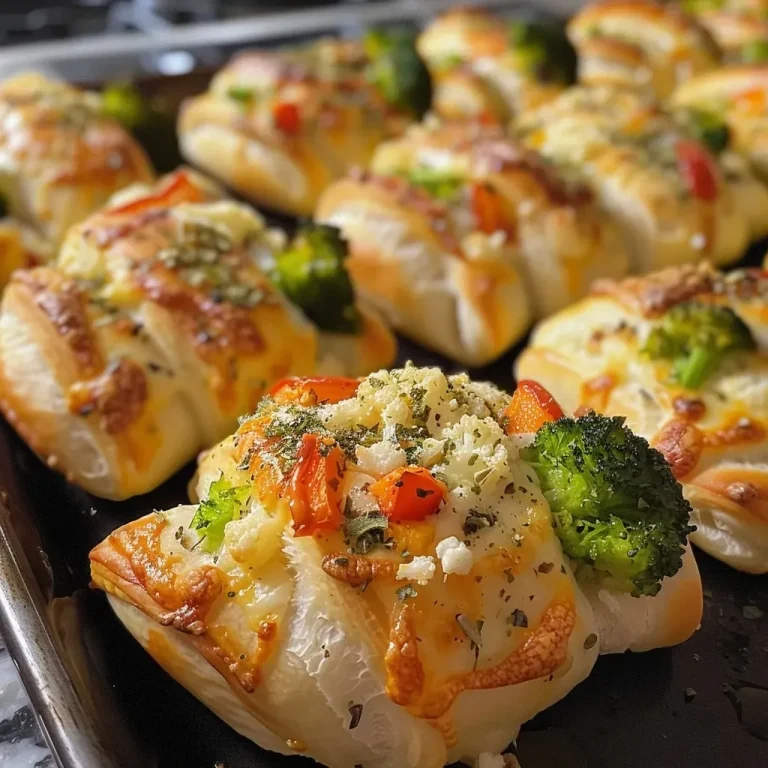 ['Close-up of golden-brown Veggie Pizza Bites in a muffin tin.', 'Side view of delicious Veggie Pizza Bites showcasing their creamy filling.', 'Juicy Veggie Pizza Bites made with colorful vegetables in a muffin tray.', 'Freshly baked Veggie Pizza Bites with a crispy crescent roll exterior.']