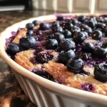 ['Close-up of a baked blueberry cottage cheese dish with golden edges and plump blueberries.', 'Side view of a fluffy blueberry breakfast bake showcasing a creamy texture and vibrant blueberry color.', 'Detailed shot of a serving of blueberry cottage cheese bake, highlighting its moist interior and fresh ingredients.', 'Image of a decadent blueberry breakfast bake, featuring a mix of blueberries and rolled oats on top.']