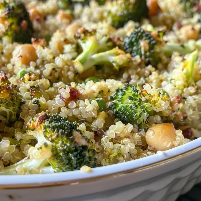 ['Close-up view of a delicious Broccoli Quinoa Casserole with a golden top.', 'Side view of a juicy Broccoli Quinoa Casserole, showcasing its green broccoli and fluffy quinoa.', 'Detailed shot of a Broccoli Quinoa Casserole, highlighting the baked texture and vibrant ingredients.', 'Appetizing image of Broccoli Quinoa Casserole with visible chickpeas and a cheesy topping.']