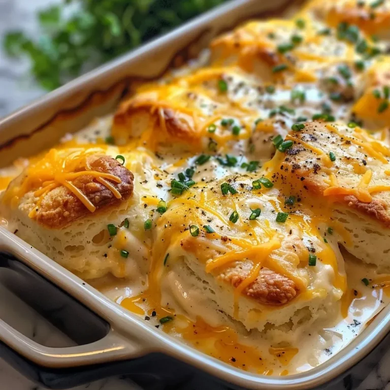 ['Close-up of Chicken Biscuit Casserole with a golden biscuit topping and chicken chunks.', 'Side view of a creamy Chicken Biscuit Casserole garnished with hot honey drizzle.', 'Juicy Chicken Biscuit Casserole showing melted cheese and flaky biscuits.', 'Detailed view of Chicken Biscuit Casserole featuring chicken pieces and a rich sauce.']