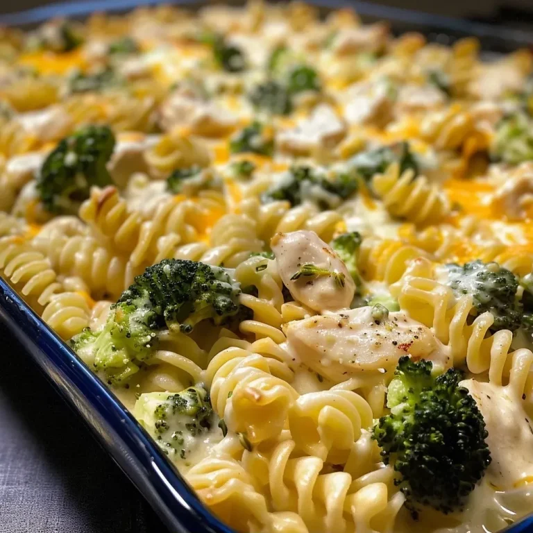 ['Close-up view of creamy chicken and broccoli pasta bake in a white dish.', 'Side view of a cheesy pasta bake with chicken and broccoli, showing creamy texture.', 'Juicy chicken and broccoli pasta bake in a casserole dish, garnished and bubbling.', 'Delicious creamy pasta bake featuring chicken pieces and broccoli florets.']