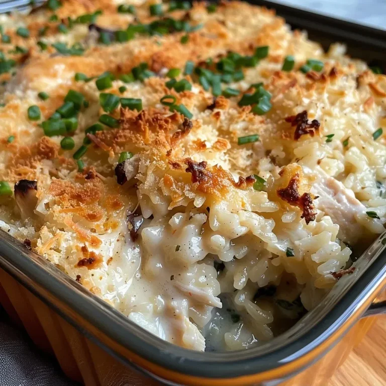 ['A close-up view of a creamy chicken and rice casserole, showcasing its rich texture and golden top.', 'A side angle of a baked chicken and rice casserole, highlighting the creamy sauce and succulent chicken pieces.', 'An appetizing close-up of a creamy chicken casserole dish, revealing layers of rice and tender chicken.', 'A detailed side view of a steaming chicken and rice casserole, emphasizing its creamy consistency and garnished top.']