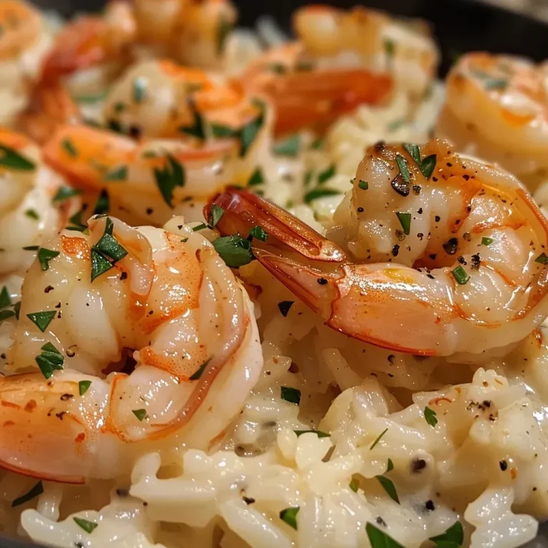 ['A side view close-up of creamy garlic shrimp served over rice, garnished with parsley.', 'Delicious creamy garlic shrimp dish with rice, captured in bright lighting.', 'Juicy shrimp in creamy garlic sauce paired with fluffy rice, with a touch of greenery from parsley.', 'An iPhone close-up of a bowl of creamy garlic shrimp and rice, showcasing its rich texture.']