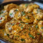 ['Close-up of creamy herb chicken served on a bed of fluffy basmati rice.', 'Side view of a plate featuring juicy herb chicken and basmati rice.', 'Appetizing creamy herb chicken paired with tender basmati rice, garnished with fresh herbs.', 'Delicious creamy herb chicken alongside perfectly cooked basmati rice.']