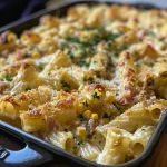['Close-up view of a creamy tuna pasta bake with melted cheese and breadcrumbs.', 'Side view of a creamy tuna pasta bake garnished with fresh parsley.', 'Delicious creamy tuna pasta bake displayed in a baking dish with golden crust.', 'Appetizing creamy tuna pasta bake showing layers of pasta and cheese.']