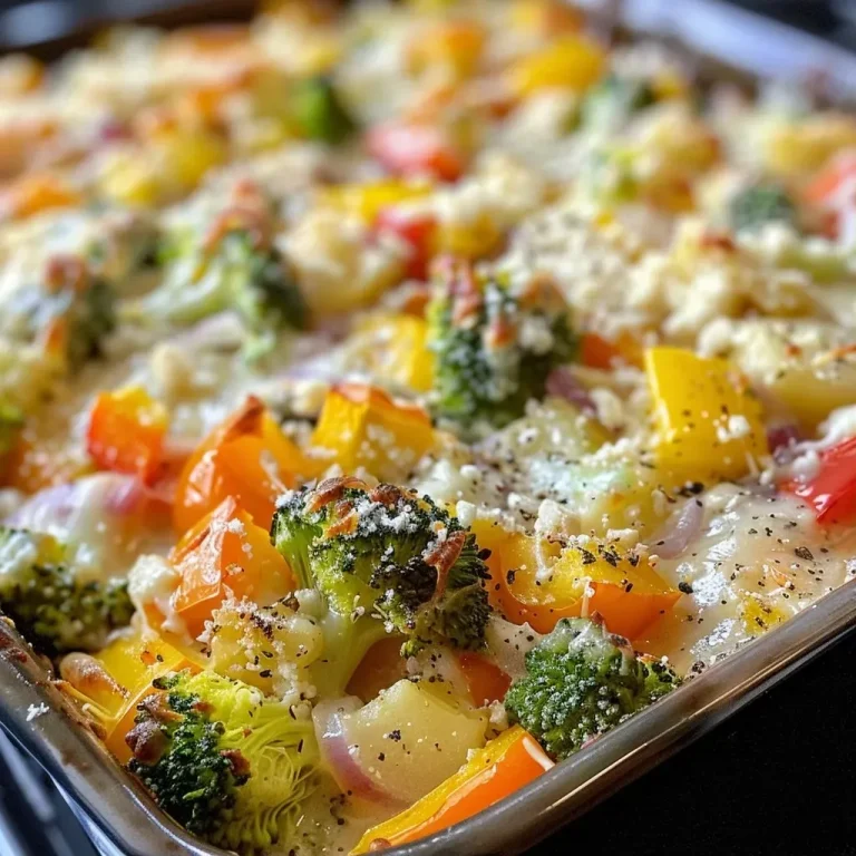 ['Close-up view of a creamy vegetable bake with colorful vegetables.', 'Side view of a deliciously baked creamy vegetable dish with melted cheese on top.', 'Appetizing creamy vegetable bake showcasing vibrant broccoli, bell peppers, and zucchini.', 'Juicy creamy vegetable bake filled with assorted vegetables and cheese, taken with an iPhone.']