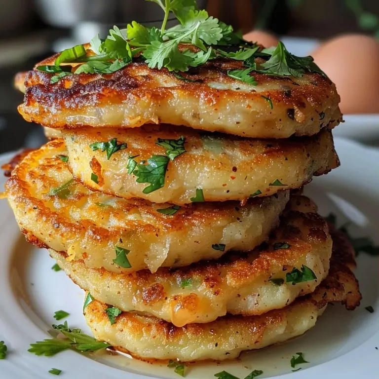 ['Close-up side view of crispy mashed potato pancakes with a savory beef filling.', 'Golden-brown potato pancakes filled with succulent ground beef, displayed from the side.', 'Juicy potato pancakes with a crunchy exterior and savory meat filling, photographed up close.', 'Side view of delicious mashed potato pancakes, revealing a rich beef filling.']