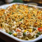 ['Close-up side view of a delicious turkey casserole topped with melted cheese and crispy onions.', 'Juicy turkey casserole with a golden crust, featuring noodles and colorful mixed vegetables.', 'Savory turkey casserole in a dish, showcasing layers of cheese and warm ingredients.', 'Appetizing view of easy turkey casserole filled with noodles, turkey, and creamy sauce.']