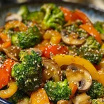 ['Juicy Garlic Butter Stir-Fry featuring vibrant broccoli, mushrooms, and bell peppers.', 'Close-up view of Garlic Butter Stir-Fry with bright vegetables and garlic sauce.', 'Colorful Garlic Butter Stir-Fry showcasing broccoli, mushrooms, and sliced peppers.', 'Delicious Garlic Butter Stir-Fry with glistening vegetables and minced garlic.']