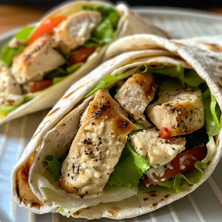 ['Close-up view of a juicy Garlic Parmesan Chicken Wrap, showcasing the filling and tortilla.', 'Side angle of a Garlic Parmesan Chicken Wrap filled with chicken, lettuce, and cheese.', 'Detailed image of a Chicken Wrap highlighting fresh ingredients like garlic and Parmesan cheese.', 'Juicy Garlic Parmesan Chicken Wrap featuring vibrant colors of lettuce and tomatoes.']