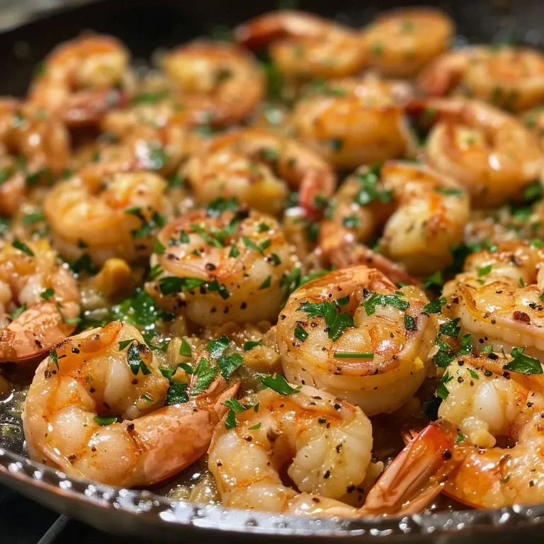 ['A close-up view of a Garlic Shrimp Skillet showcasing plump shrimp and aromatic garlic.', 'Juicy shrimp in a buttery sauce, garnished with fresh parsley and lemon zest.', 'Pan-seared garlic shrimp glistening with melted butter and sprinkled with red pepper flakes.', 'A vibrant skillet filled with perfectly cooked shrimp, garlic, and herbs.']