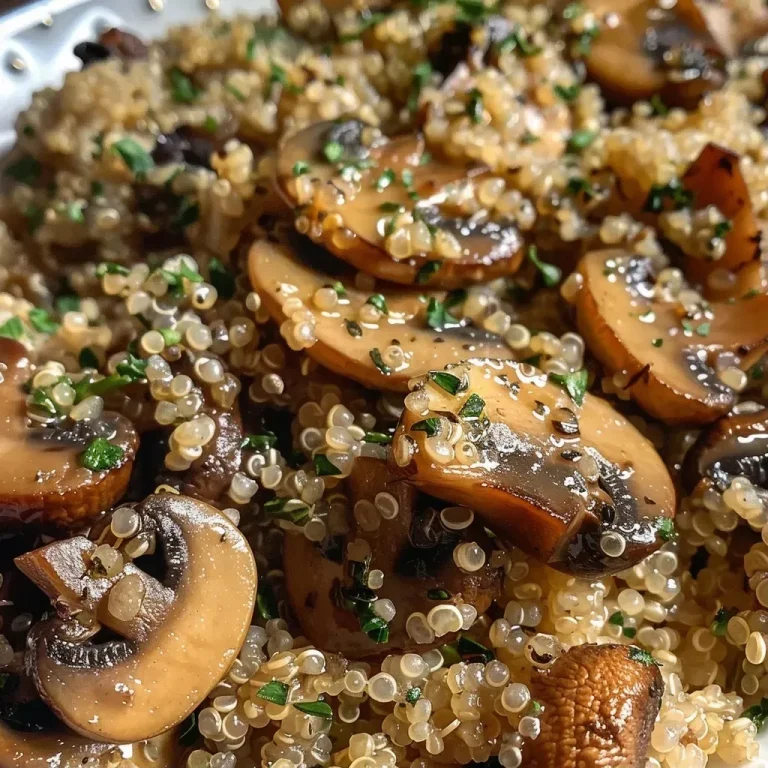 ['Close-up view of a bowl of Garlicky Mushroom Quinoa with mushrooms and quinoa visibly mixed.', 'Side view of a delicious serving of Garlicky Mushroom Quinoa, highlighting mushrooms and garnishes.', 'A rich, textured dish of Garlicky Mushroom Quinoa, showcasing the vibrant mushrooms and grains.', 'Detailed image of Garlicky Mushroom Quinoa, featuring sliced cremini mushrooms and cooked quinoa.']