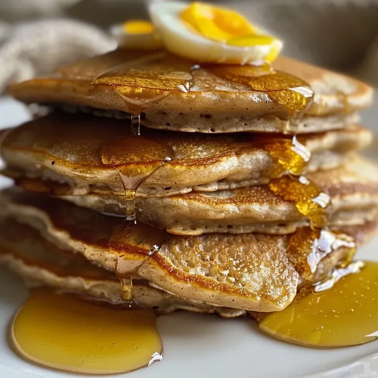 ['Close-up view of fluffy whole wheat honey pancakes stacked on a plate, glistening with honey.', 'Side view of warm, golden-brown pancakes drizzled with honey, topped with butter and cinnamon.', 'Mouthwatering whole wheat honey pancakes garnished with a pat of butter and honey drizzle.', 'Delicious stack of whole wheat honey pancakes served on a white plate with a rustic background.']