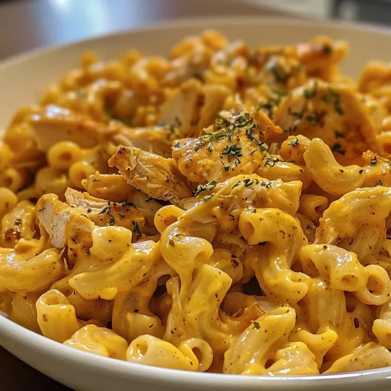 ['Close-up of a creamy mac and cheese dish with honey BBQ chicken.', 'Side view of high protein mac and cheese with shredded chicken and melted cheese.', 'Juicy macaroni and cheese topped with honey BBQ chicken and cheese blend.', 'Dish of macaroni featuring honey BBQ chicken and a creamy cheese sauce.']