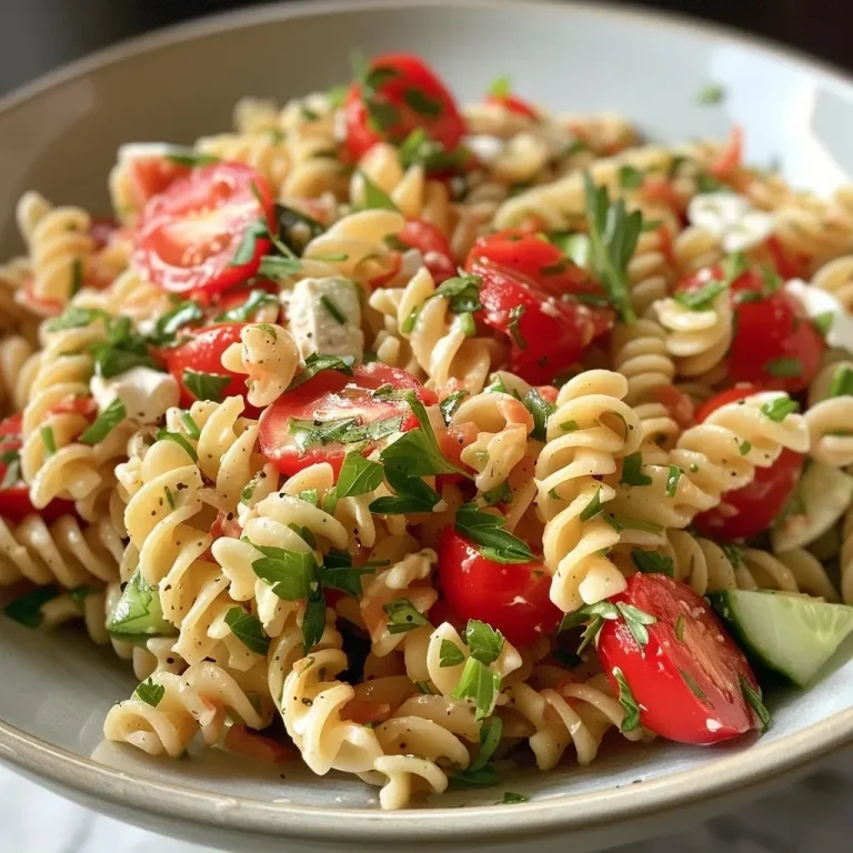 ['Close-up view of a creamy high-protein pasta salad with chicken, featuring colorful vegetables.', 'Side view of a nutritious pasta salad made with Greek yogurt, chicken, and fresh veggies.', 'Juicy chicken pasta salad with vibrant cherry tomatoes and cucumbers in a creamy dressing.', 'A bowl of high-protein pasta salad showcasing diced chicken, fusilli pasta, and mozzarella.']