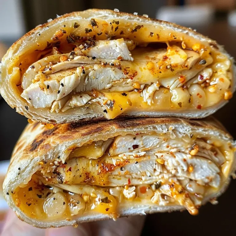 ['Close-up of a Hot Honey Pretzel Chicken Grilled Cheese Wrap with melted cheese and crispy edges.', 'Side view of a grilled cheese wrap filled with shredded chicken and drizzled with hot honey.', 'Juicy grilled cheese wrap showcasing pretzel exterior and gooey cheese filling.', 'Delicious Hot Honey Pretzel Chicken Grilled Cheese Wrap, highlighting its golden crust and vibrant filling.']