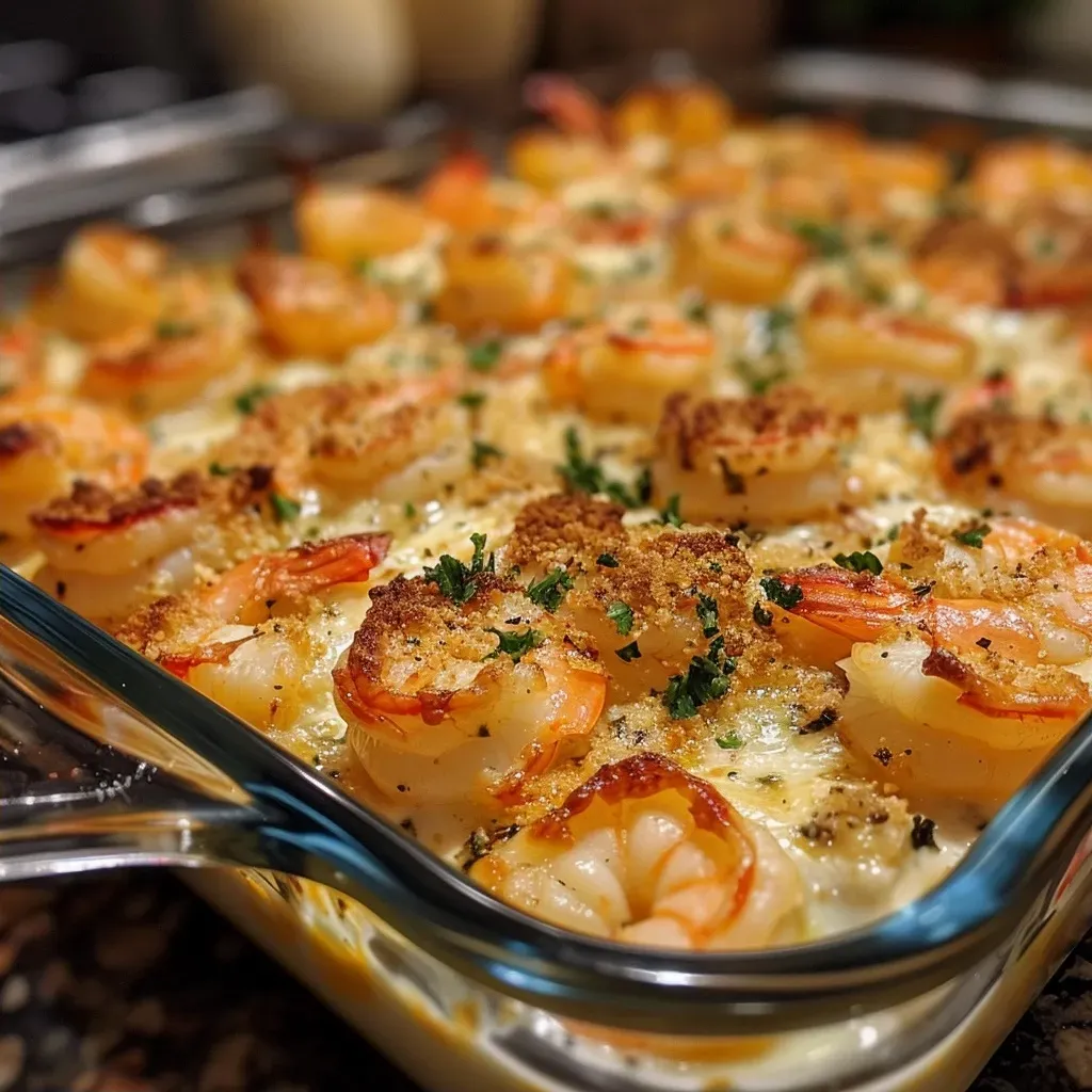 ['Close-up shot of a creamy Keto Shrimp & Cheese Casserole with melted cheese on top.', 'Side view of a bubbling Keto Shrimp & Cheese Casserole, showcasing shrimp and cheese layers.', 'Delicious Keto Shrimp & Cheese Casserole served in a dish, highlighted by a cheesy texture and shrimp pieces.', 'Juicy Keto Shrimp & Cheese Casserole, featuring a vibrant blend of shrimp and cheese on a plate.']