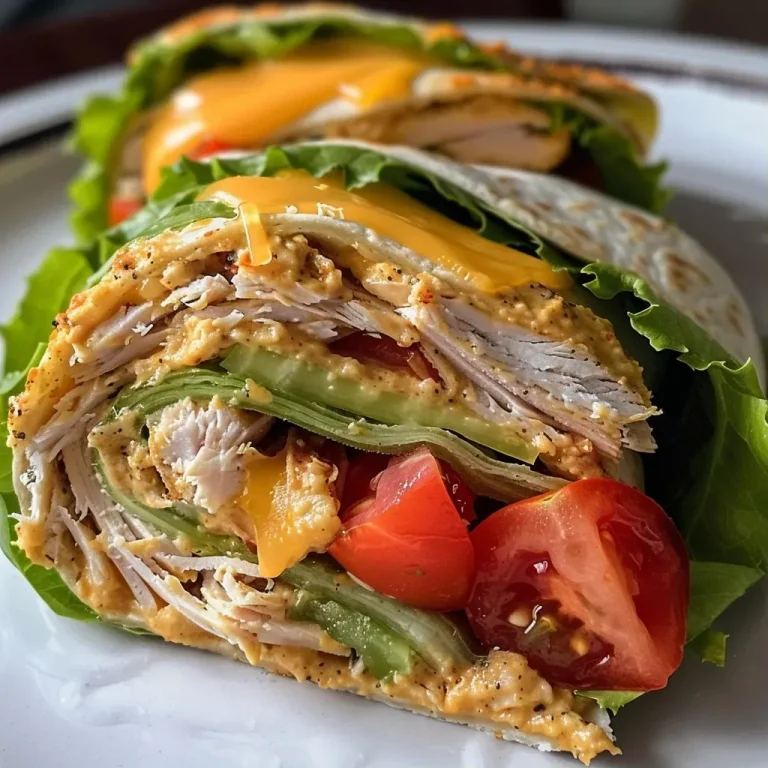 ['A side view of a juicy Low Carb Turkey Roll-Up featuring a tortilla wrap filled with turkey, cheese, and vegetables.', 'Close-up image of a turkey roll-up showcasing layers of roasted turkey, cheese, diced tomatoes, and lettuce in a tortilla.', 'Detailed view of a low carb wrap filled with turkey, cheese, and fresh vegetables, with the wrap neatly rolled up.', 'Side profile of a Low Carb Turkey Roll-Up emphasizing its fresh ingredients and vibrant colors.']
