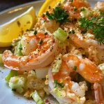 ['A close-up view of a vibrant shrimp salad with creamy dressing and fresh herbs.', 'A side perspective of a New York Deli shrimp salad showcasing large, juicy shrimp and colorful vegetables.', 'Detailed close-up of a shrimp salad featuring mayonnaise, celery, and garnished with dill and lemon wedges.', 'An appetizing shrimp salad presented with a creamy dressing and fresh herbs, perfect for a deli-style meal.']