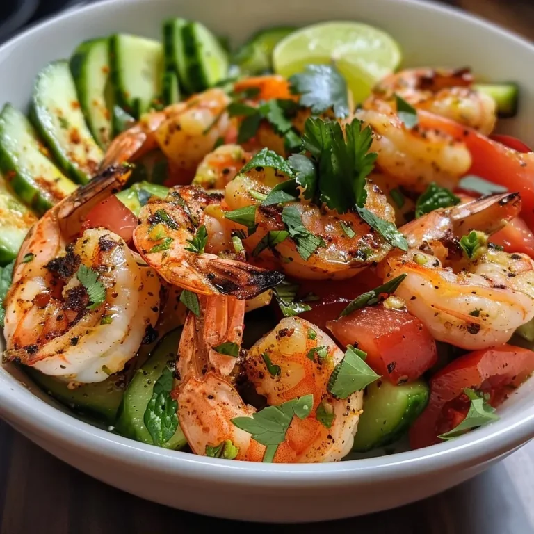 ['A close-up side view of a vibrant roasted shrimp salad featuring juicy shrimp, chopped cucumbers, and avocado.', 'An iPhone 15 Pro photo showing a colorful roasted shrimp salad garnished with fresh herbs and lime.', 'Detailed image of roasted shrimp mixed with chopped vegetables and herbs in a bowl.', 'Side view of a delicious roasted shrimp salad highlighting the textures of shrimp, avocado, and cucumbers.']