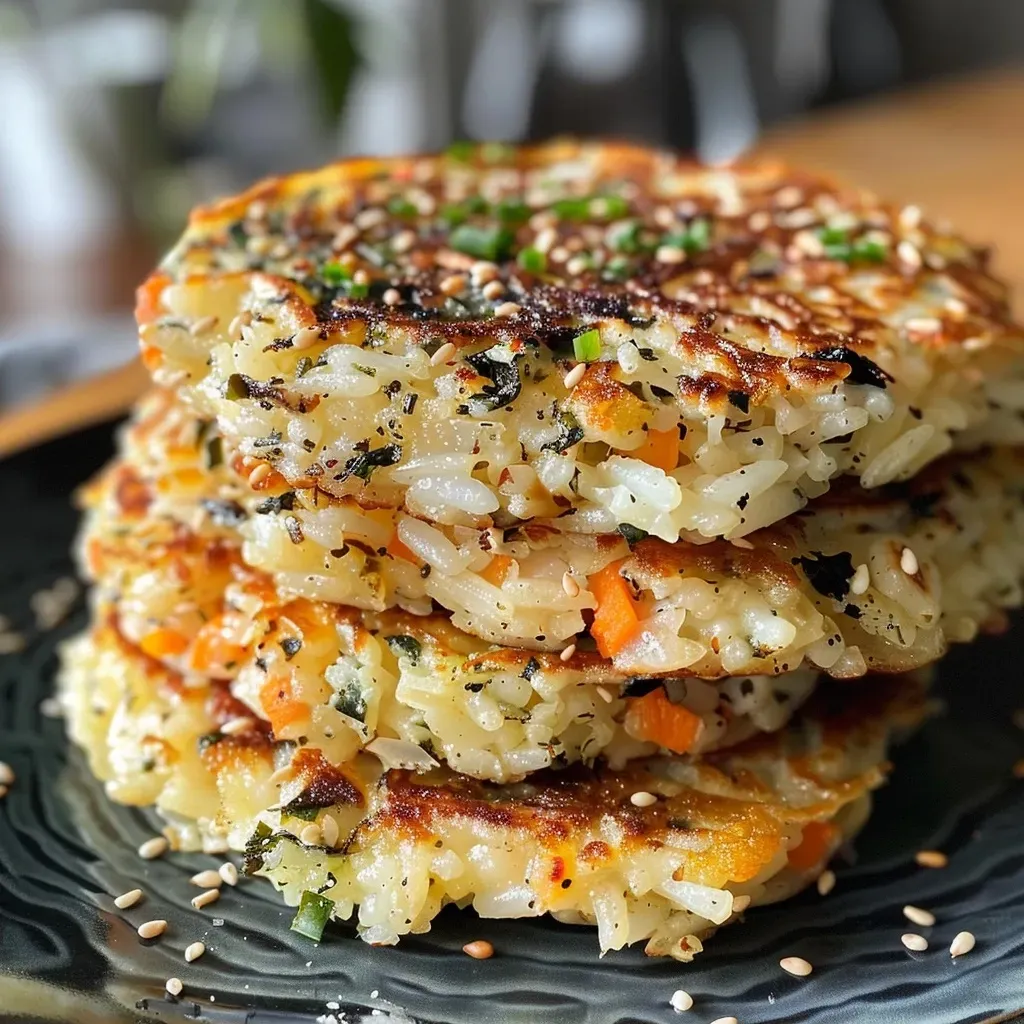 ['Close-up side view of a golden-brown savory rice pancake with visible bits of vegetables.', 'Juicy savory rice pancake showcasing chopped onions and colorful carrots, fried to perfection.', 'Detailed view of a crispy rice thalipeeth highlighting green chilies and coriander.', 'A delicious rice pancake arranged on a plate, revealing its appetizing texture.']